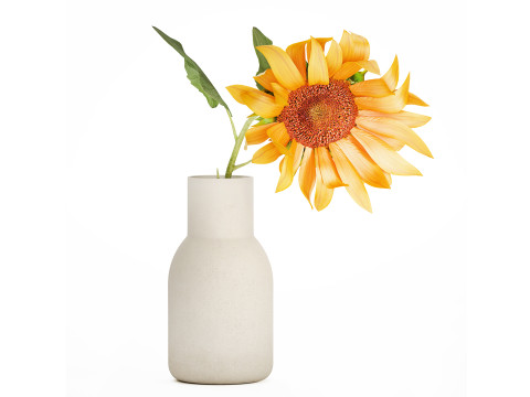 Yellow Flower Bouquet Of Sunflower In Ceramic Vase 537 3D Model