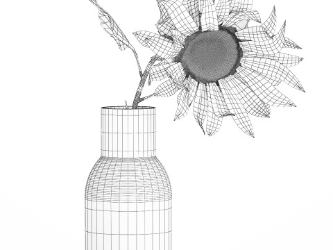 Yellow Flower Bouquet Of Sunflower In Ceramic Vase 537 3D Model