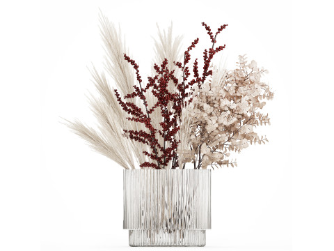 Bouquet Dried Branches Pampas Eucalyptus Ilex Holly 541 3D Model