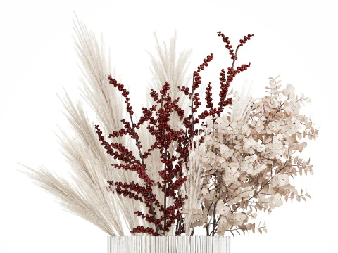 Bouquet Dried Branches Pampas Eucalyptus Ilex Holly 541 3D Model
