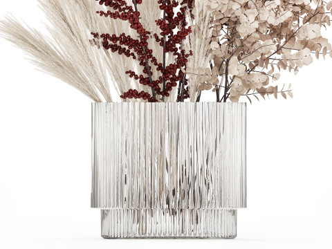 Bouquet Dried Branches Pampas Eucalyptus Ilex Holly 541 3D Модель