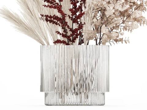 Bouquet Dried Branches Pampas Eucalyptus Ilex Holly 541 3D Model