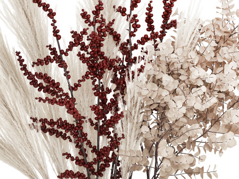 Bouquet Dried Branches Pampas Eucalyptus Ilex Holly 541 3D Модель