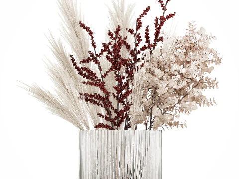Bouquet Dried Branches Pampas Eucalyptus Ilex Holly 541 3D Model