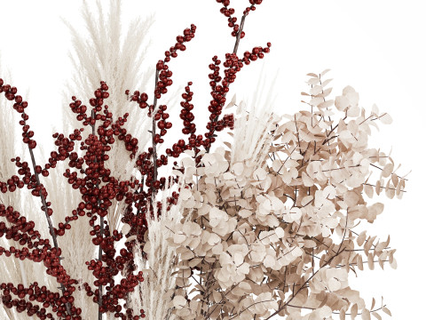 Bouquet Dried Branches Pampas Eucalyptus Ilex Holly 541 3D Модель