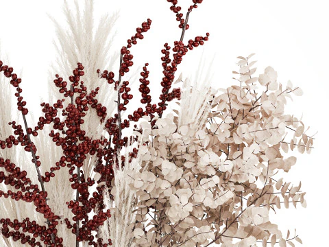 Bouquet Dried Branches Pampas Eucalyptus Ilex Holly 541 3D Model
