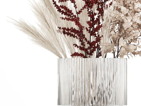 Bouquet Dried Branches Pampas Eucalyptus Ilex Holly 541 3D Model