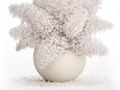 White flower bouquet of lilac branches in a vase 543 3D Model