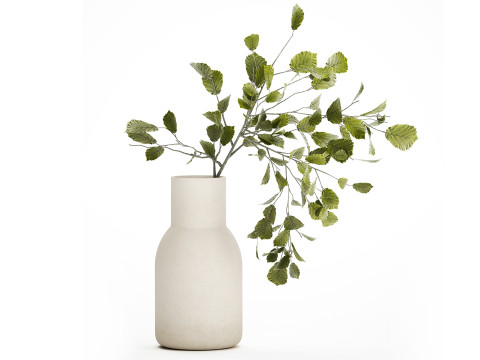 Green Floral Bouquet Of Branches With Leaves Vase 545 3D Model
