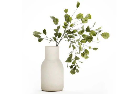 葉と枝の緑の花の花束花瓶 545 3Dモデル