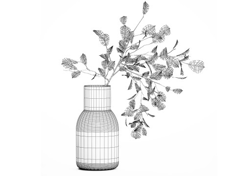 Green Floral Bouquet Of Branches With Leaves Vase 545 Modello 3D