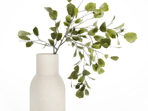 Green Floral Bouquet Of Branches With Leaves Vase 545 Modello 3D