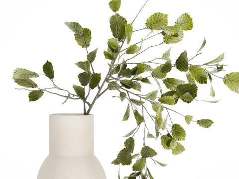 Green Floral Bouquet Of Branches With Leaves Vase 545 Modello 3D