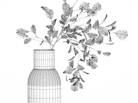 Green Floral Bouquet Of Branches With Leaves Vase 545 Modello 3D