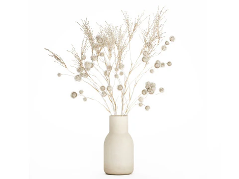 엉겅퀴의 흰색 가지에서 말린 꽃 꽃다발 546 3D 모델