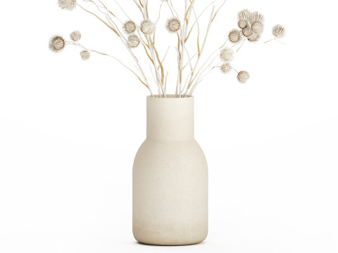 Bouquet of dried flowers from white branches of thistle 546 3D Model