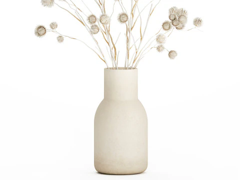 Bouquet of dried flowers from white branches of thistle 546 3D Model
