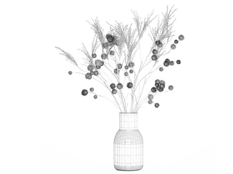 Bouquet of dried flowers from white branches of thistle 546 3D Model