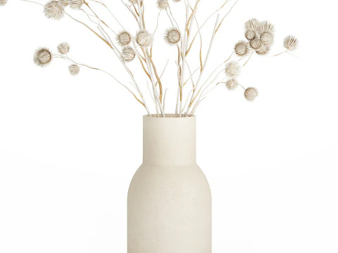Bouquet of dried flowers from white branches of thistle 546 3D Model