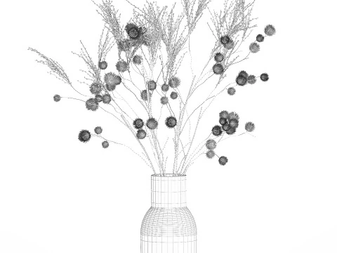 Bouquet of dried flowers from white branches of thistle 546 3D Model