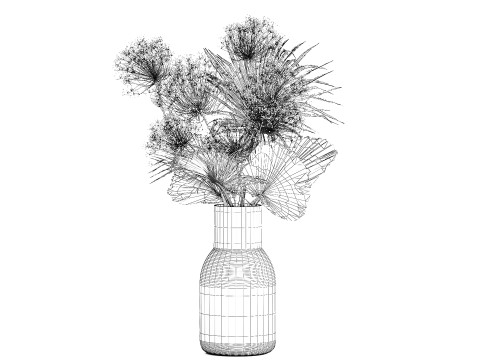 Bouquet Dried Flowers branches Hogweed Palm Leaves 548 3D Model
