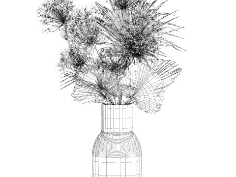 Bouquet Dried Flowers branches Hogweed Palm Leaves 548 3D Model