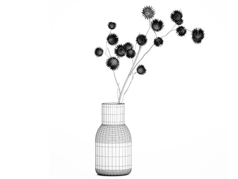 Bouquet Dried Flowers From White Branches Thistle 549 3D Model
