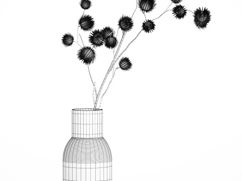 Bouquet Dried Flowers From White Branches Thistle 549 3D Model