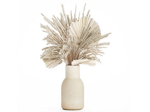 Bouquet Dried Flowers White Pampas Branches Palm 552 Model 3D