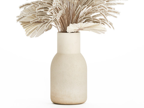 Bouquet Dried Flowers White Pampas Branches Palm 552 3D Model