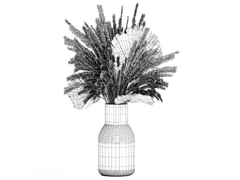 Bouquet Dried Flowers White Pampas Branches Palm 552 3D Model