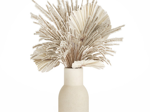 Bouquet Dried Flowers White Pampas Branches Palm 552 3D Model