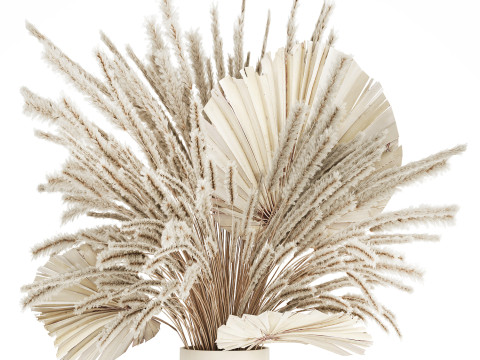 Bouquet Dried Flowers White Pampas Branches Palm 552 3D Model