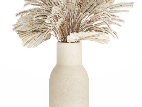 Bouquet Dried Flowers White Pampas Branches Palm 552 3D Model