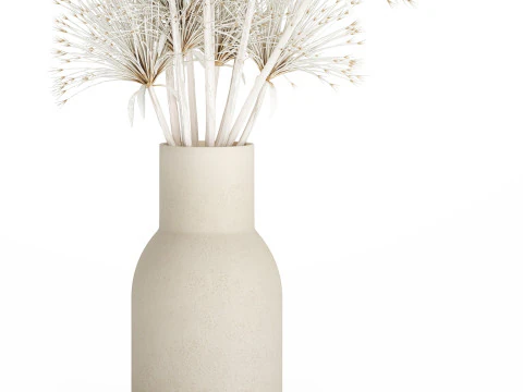 Bouquet Dried Flowers White Branches Hogweed Vase 553 3D Model