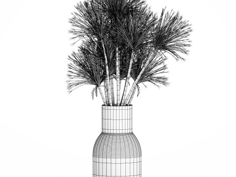 Bouquet Dried Flowers White Branches Hogweed Vase 553 3D Model
