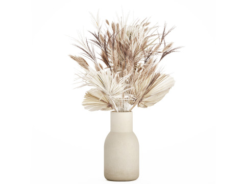 Bouquet Dried Flowers From White Pampas Branches vase 555 Modèle 3D