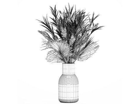 Bouquet Dried Flowers From White Pampas Branches vase 555 Modelo 3D