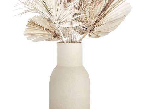Bouquet Dried Flowers From White Pampas Branches vase 555 Modelo 3D
