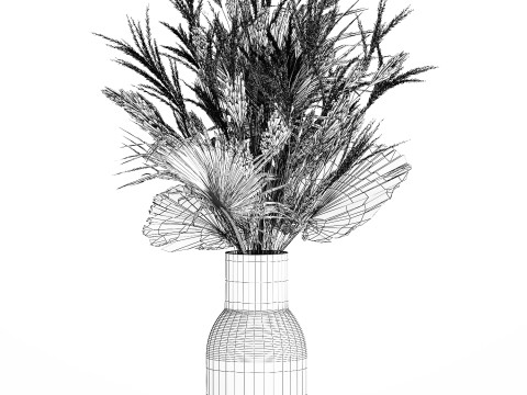 Bouquet Dried Flowers From White Pampas Branches vase 555 Modelo 3D