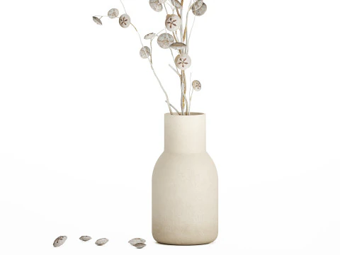 Bouquet de fleurs s&eacute;ch&eacute;es de branches d'eucalyptus blanc vase 556 Modèle 3D