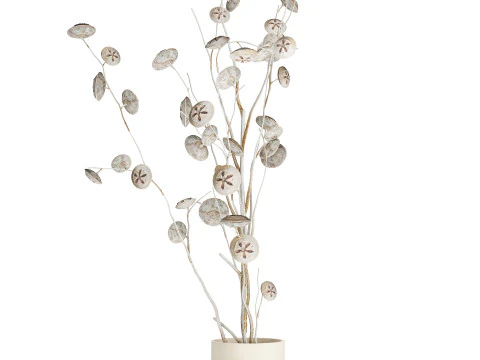 Bouquet de fleurs s&eacute;ch&eacute;es de branches d'eucalyptus blanc vase 556 Modèle 3D