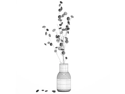 Bouquet de fleurs s&eacute;ch&eacute;es de branches d'eucalyptus blanc vase 556 Modèle 3D