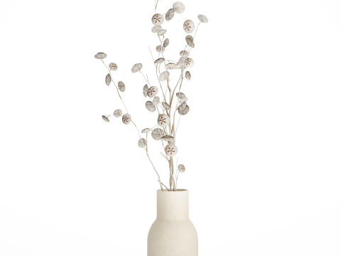 Bouquet de fleurs s&eacute;ch&eacute;es de branches d'eucalyptus blanc vase 556 Modèle 3D