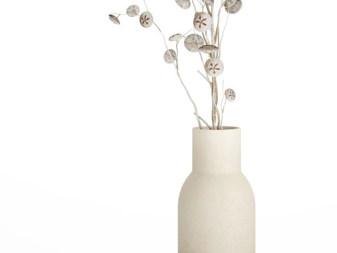 Bouquet de fleurs s&eacute;ch&eacute;es de branches d'eucalyptus blanc vase 556 Modèle 3D