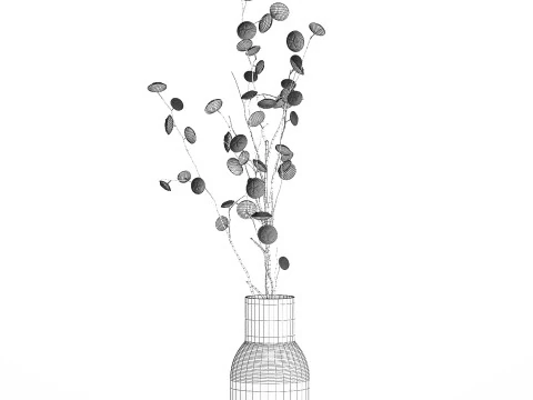 Bouquet de fleurs s&eacute;ch&eacute;es de branches d'eucalyptus blanc vase 556 Modèle 3D