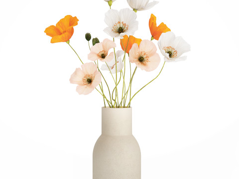 Flower Bouquet White Icelandic Poppy In A Vase 558 Modello 3D