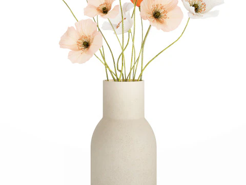 Flower Bouquet White Icelandic Poppy In A Vase 558 3D Model