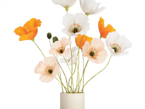 Flower Bouquet White Icelandic Poppy In A Vase 558 3D Model