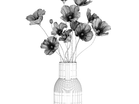 Flower Bouquet White Icelandic Poppy In A Vase 558 Modello 3D